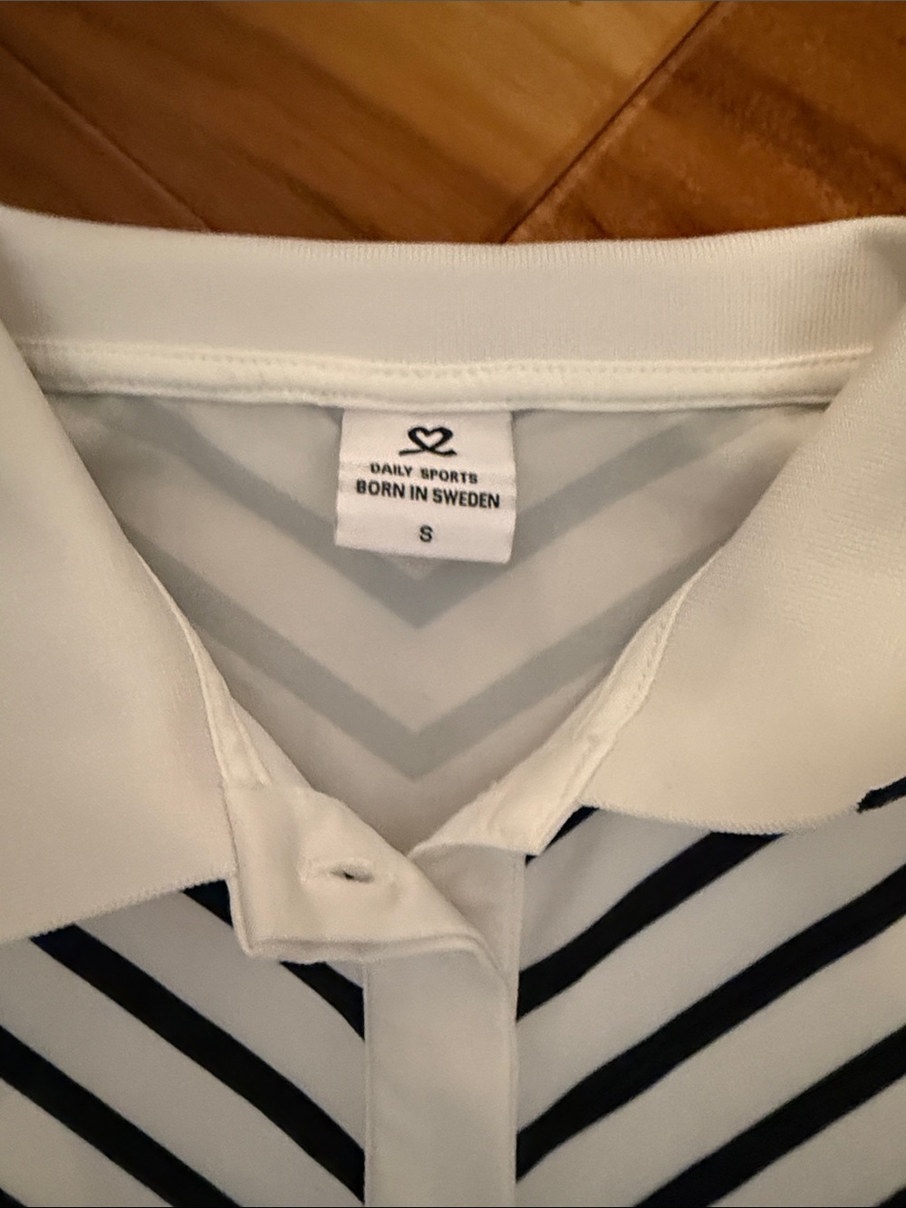 Daily Sports White and Dark Navy Striped Short Sleeve Polo - Picture 4 of 6